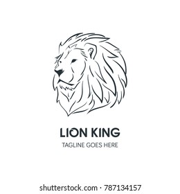 Silhouette of Lion Head. Hand Drawn Lion Head Logo Template Vector Illustration