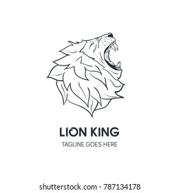 Silhouette of Lion Head. Hand Drawn Lion Head Logo Template Vector Illustration