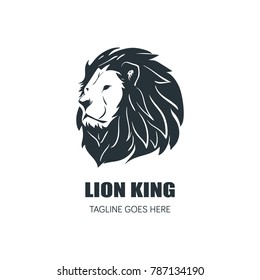 Silhouette of Lion Head. Hand Drawn Lion Head Logo Template Vector Illustration