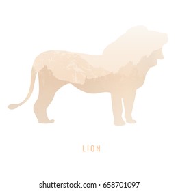 silhouette of a lion Inside the pine forest, beige colors /animal / park / vector illustration on white background. logo, symbol