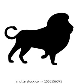 Silhouette of a lion with a large mane. Black silhouette of a big lion.
