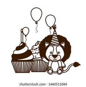 silhouette of lion with party hat on white background