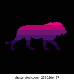 The silhouette of a lion in a retro sunset. Original vector illustration in vintage style. Hand drawn, not AI