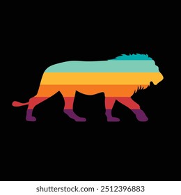 La silueta de un león en un atardecer retro. Ilustración vectorial original en estilo vintage. Dibujado a mano, no AI