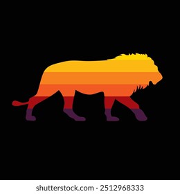 The silhouette of a lion in a retro sunset. Original vector illustration in vintage style. Hand drawn, not AI