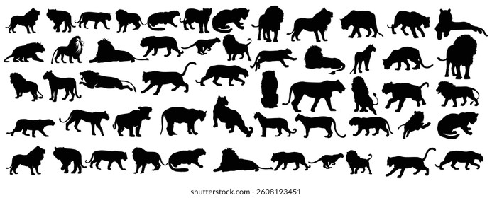 Silhouette lion set collection - vector illustration