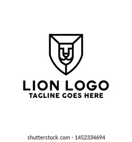 Silhouette Lion shield vector logo design template. Lion Head Logotype Premium and Luxury Creative Symbol.