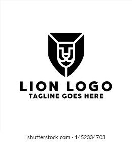 Silhouette Lion shield vector logo design template. Lion Head Logotype Premium and Luxury Creative Symbol.