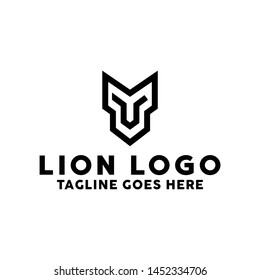 Silhouette Lion shield vector logo design template. Lion Head Logotype Premium and Luxury Creative Symbol.