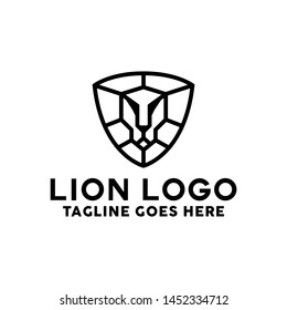 Silhouette Lion shield vector logo design template. Lion Head Logotype Premium and Luxury Creative Symbol.