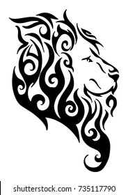 Silhouette lion side head tribal tattoo logo vector design from flame fire white isolated background