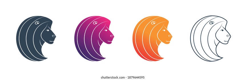 Silhouette of a lion's head with a lush mane. Profile of a cute predator. Leo zodiac sign. Illustration of an astrology sign. Vector flat design cartoon icon