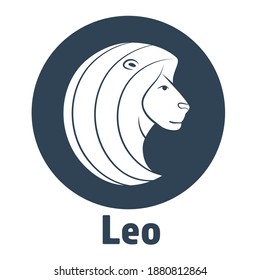 Silhouette of a lion's head with a lush mane. Profile of a cute predator. Leo zodiac sign. Illustration of an astrology sign. Vector flat design cartoon icon