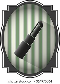 Silhouette of the lipstick in the vintage frame on the green background