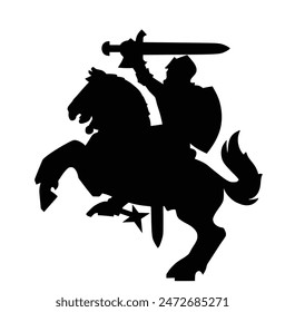 Silhouette Lithuania coat of arms, seal, national emblem vector illustration isolated. Lithuania heraldic banner. Shape knight with sword shield on horse back battle. Heraldry royal patriotic symbol.