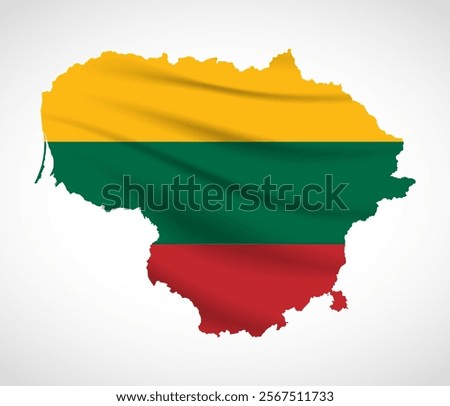 Silhouette of Lithuania map filled with the Lithuanian flag design, symbolizing national pride, cultural heritage, and geographic identity.  
