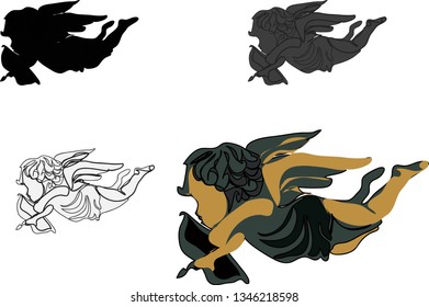 silhouette of little angels with bow, vector