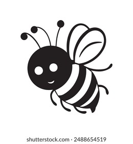 Silhouette of little bee black and white
