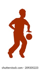 Silhouette of little boy playing with ball
