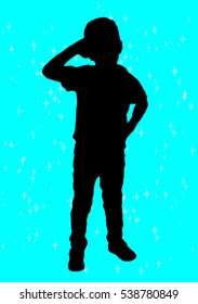 Silhouette of a little boy saluting