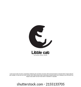 silhouette little cat logo design vector