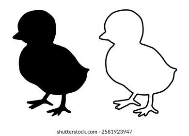 Silhouette little chick. Black silhouette of chick or nestling vector illustration isolated on white