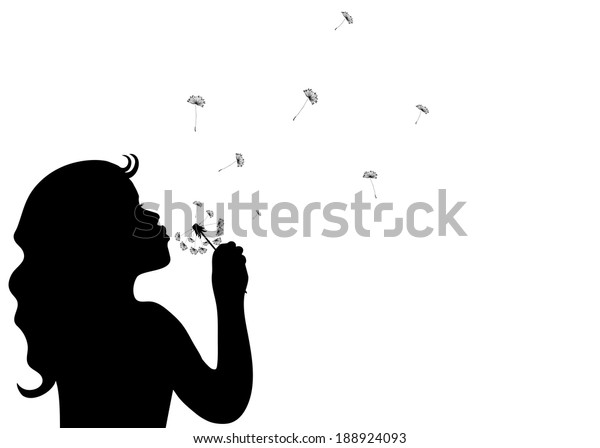 Silhouette Little Girl Blowing Dandelion Isolated Stock Vector (Royalty ...