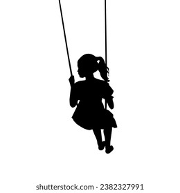 Silhouette of a little girl on the swing