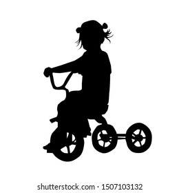 The silhouette of a little girl on a three-wheeled bicycle. Vector illustration