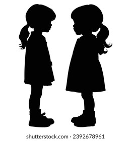 silhouette of little girl on white