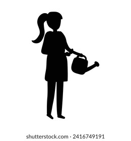 silhouette of a little girl with pot - vector illustration