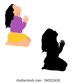 Silhouette Little Girl Prays Isolated Stock Vector (Royalty Free ...