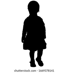 silhouette of little girl in skirt and sandals on a white background