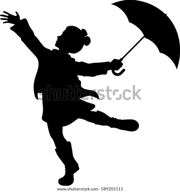 Silhouette Little Girl Umbrella Vector Illustration Stock Vector ...