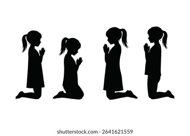 Silhouette of Little Girls Praying – Child Faith, Worship, and Spiritual Growth Illustration

