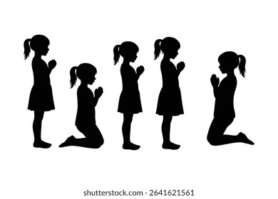 Silhouette of Little Girls Praying – Child Faith, Worship, and Spiritual Growth Illustration

