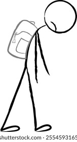 A silhouette of a little man with a backpack, in a position that expresses sadness.Vector illustration ready for vinyl cutting.