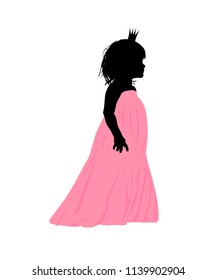 Silhouette of a little princess in a long dress. Vector