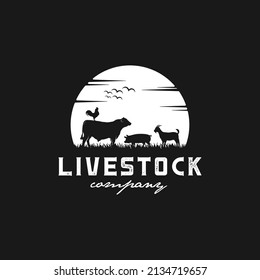 Silhouette livestock animals farm logo design template
