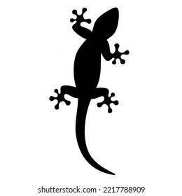 Silhouette einer Eidechse auf weißem Hintergrund. Schwarze Monochrom-Eidechsen. Reptilien fressen Insekten