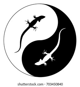 Silhouette lizard Yin Yang. Isolated Vector Illustration. EPS10