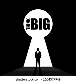 Silhouette of lock with text Think Big. Vector icon. illustration
