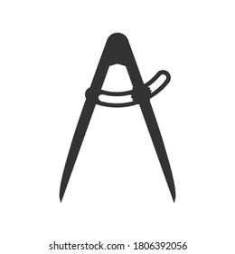 Silhouette of locksmith scribing compass tool. Vector illustration isolated on white background