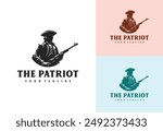 silhouette logo of american patriot carrying a rifle in vintage style	