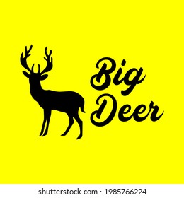 Silhouette logo of a big deer on yellow background and text logo