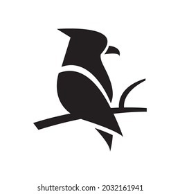 Silhouette logo of a bird watching from above the branch