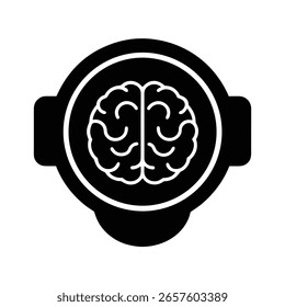 Silhouette logo a brain inside a circular frame vector