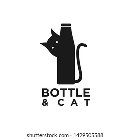 Silhouette logo cat and bottle