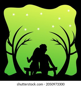 silhouette logo of a couple sitting on a chair vector