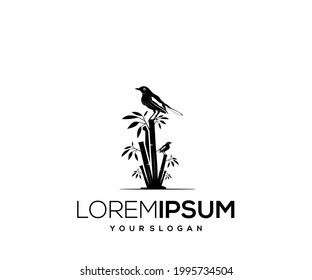 silhouette logo design bamboo bird